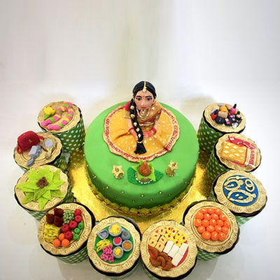 "Half Saree Function Theme Fondant Cake (8 kg) - Click here to View more details about this Product